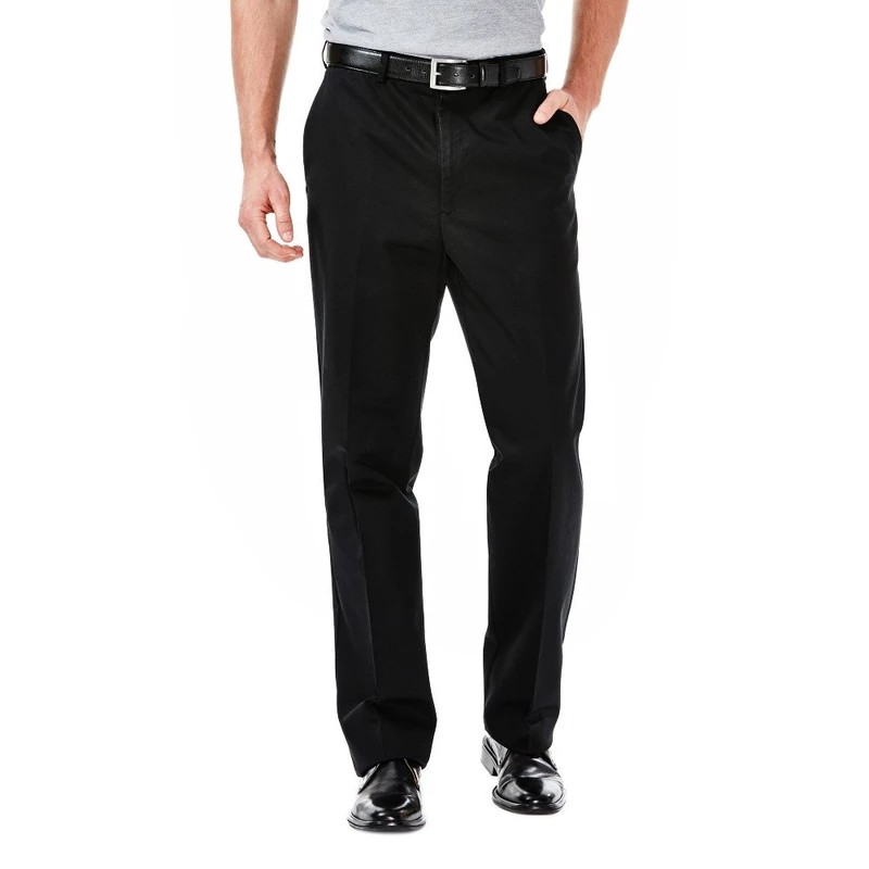 Haggar Men's Work to Weekend Hidden Expandable Waist No Iron Flat Front Pant, Black, 44W x 32L