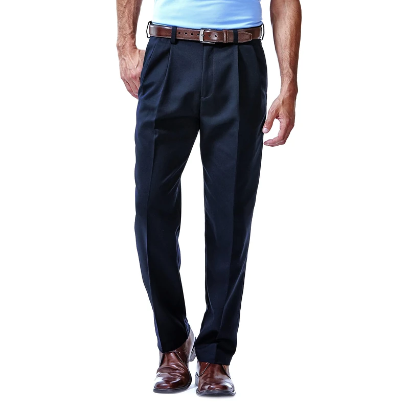 Haggar Mens Cool 18 Hidden Expandable Pleated Waist Pants Regular & Tall Sizes One Size, Navy, 34W x 31L - Image 1