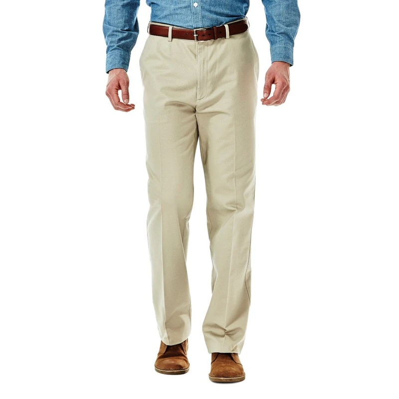 Haggar Men's Work to Weekend Hidden Expandable Waist No Iron Flat Front Pant, Khaki, 36W x 31L