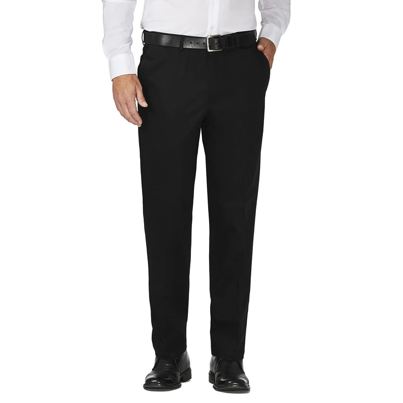 Haggar Men's Work to Weekend Hidden Expandable Waist No Iron Flat Front Pant, Black, 42W x 30L