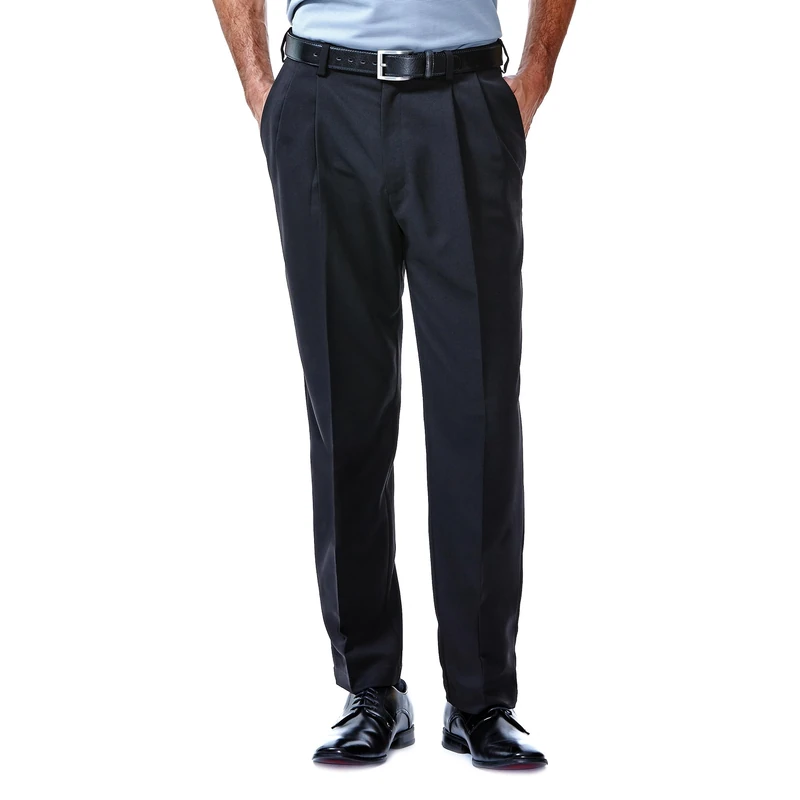 Haggar Men's Cool 18 Concealed Expandable Waist Pleat Front Pants - Regular & Large & High Sizes, BlackOne, 42W / 29L