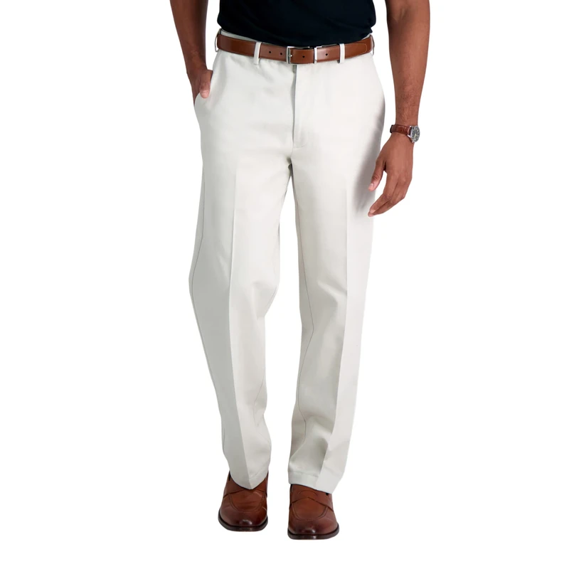 Haggar Men's Work to Weekend Hidden Expandable Waist No Iron Flat Front Pant, String, 42W x 30L