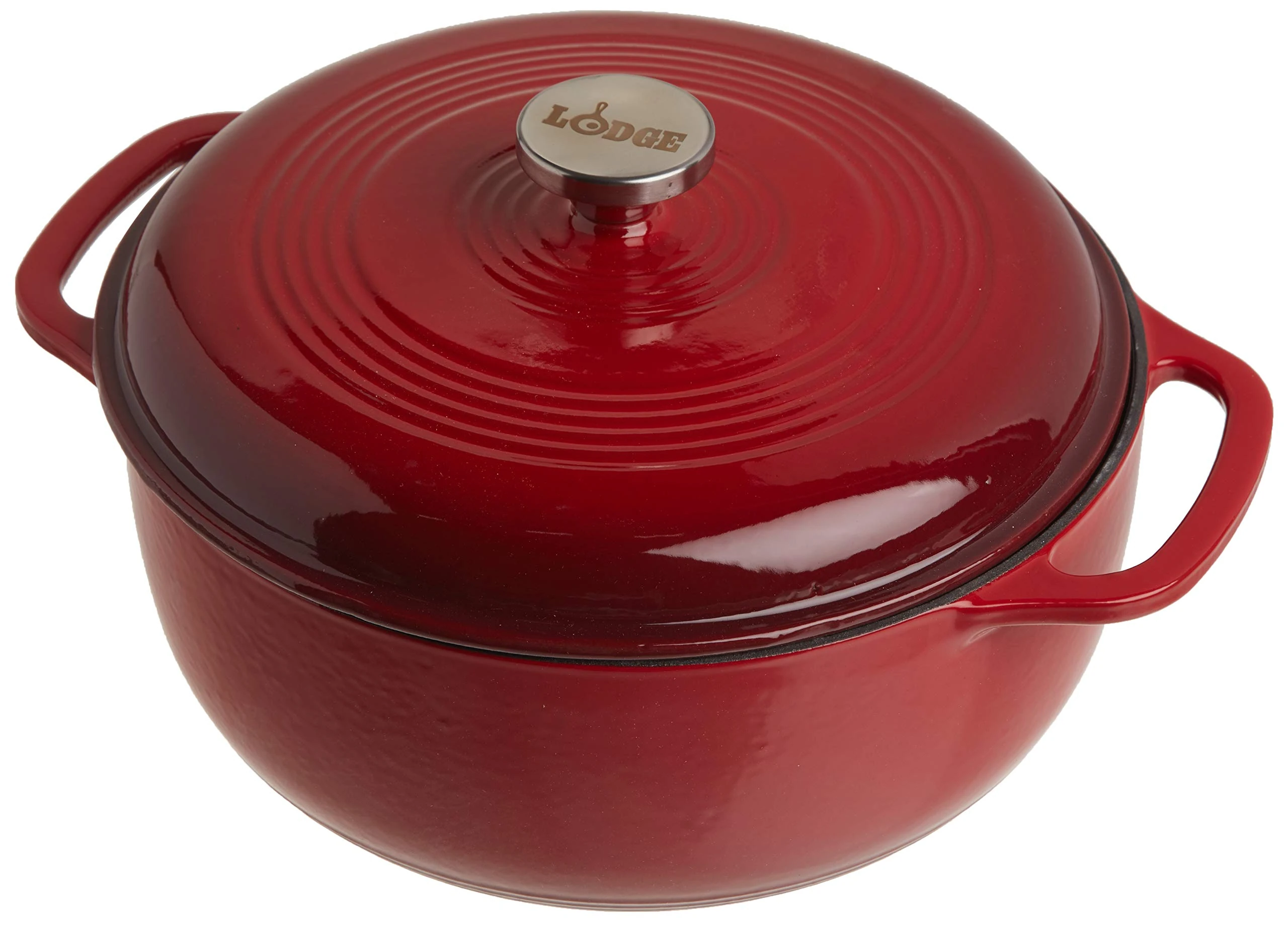 Lodge 5.68 litre / 6 quart Cast Iron/Porcelain Enamel Dutch Oven/Casserole Dish, Red