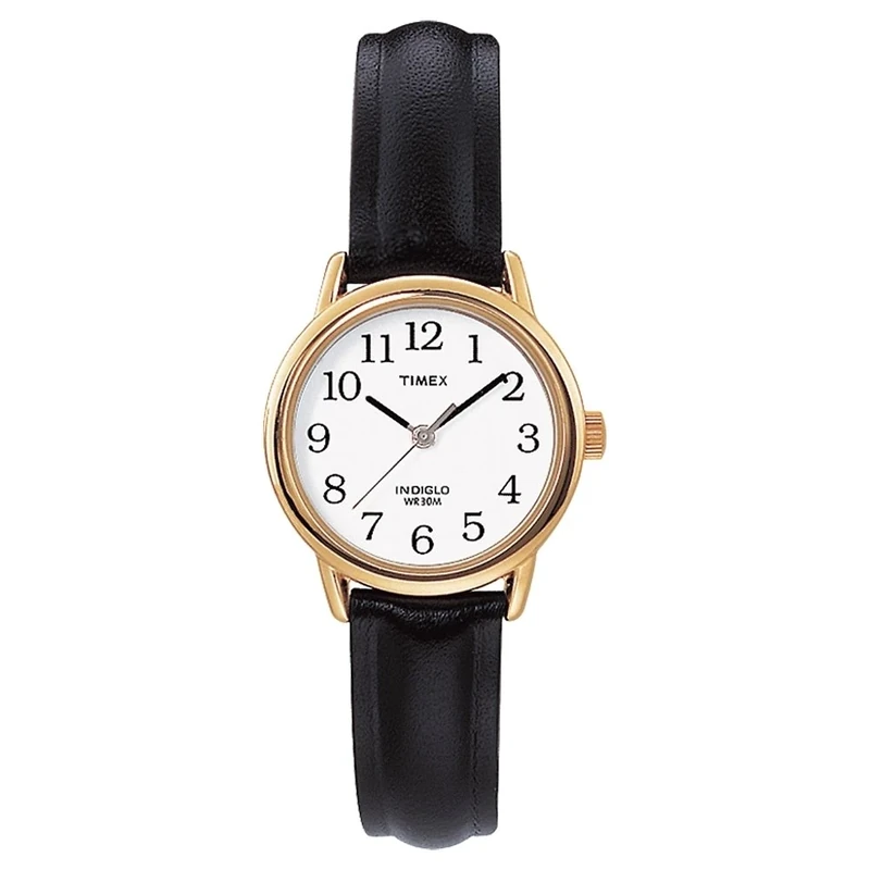 Timex Ladies Watch with White Dial and Black Leather Strap - T20433PF T20433PF Gold