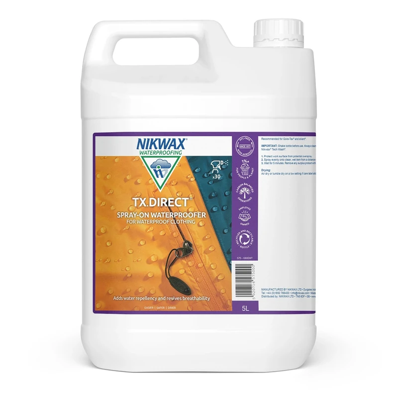 Nikwax TX.DIRECT Spray-On Waterproofer 5 Litre, Powerful Waterproofing Spray For Outdoor Clothing, Restores Waterproof Treatment for Jackets and Wet Weather Clothing