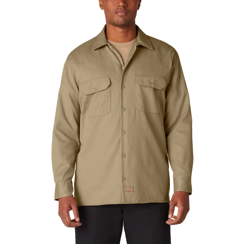 Dickies Men's Work Regular Regular Fit Long Sleeve Casual Shirt, Beige (Khaki), Large