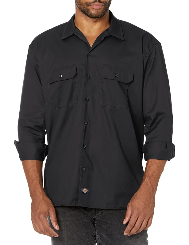 Dickies Men's Work Regular Regular Fit Long Sleeve Casual Shirt, Black, Medium