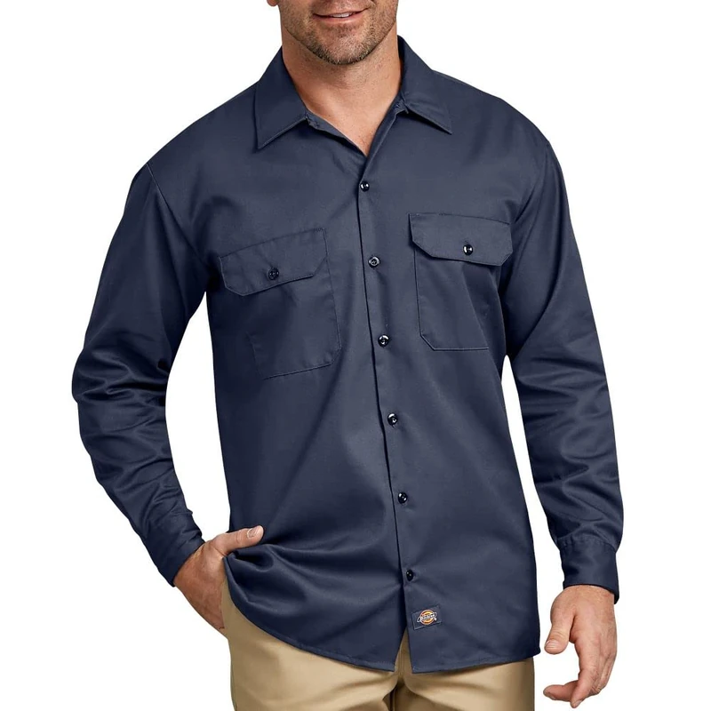 Dickies Mens Long-Sleeve Work Utility Button Down Shirts, Navy, XX-Large US