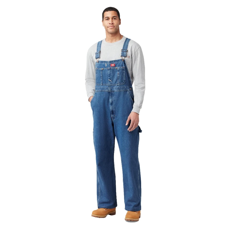 Dickies, Men's, WASHED DENIM BIB OVERALL, STONEWASHED INDIGO BLUE, 38W / 30L