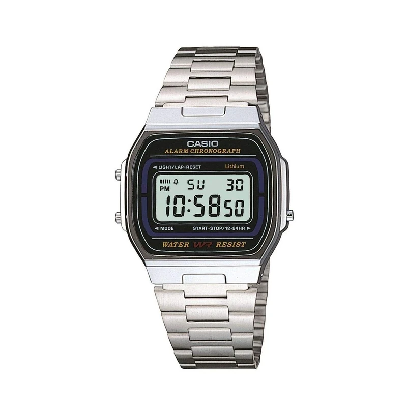 Casio Unisex 35.00mm Quartz Watch with LCD Digital dial and Silver Metal Bracelet Strap A164WA-1VES