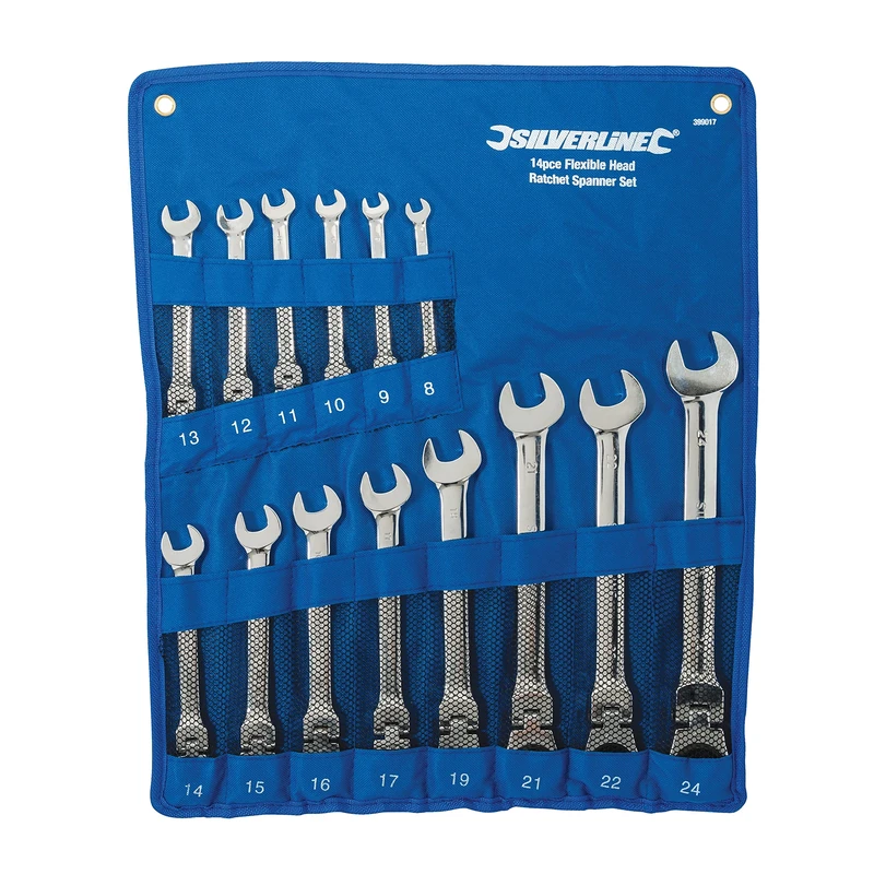 Silverline 399017 Flexible Head Ratchet Spanner Set 14pce 8 - 24 mm
