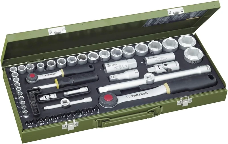 Proxxon 23040 Socket Set, 0 V, Multi-Colour, 1/4-1/2-Inch, Set of 56 Piece