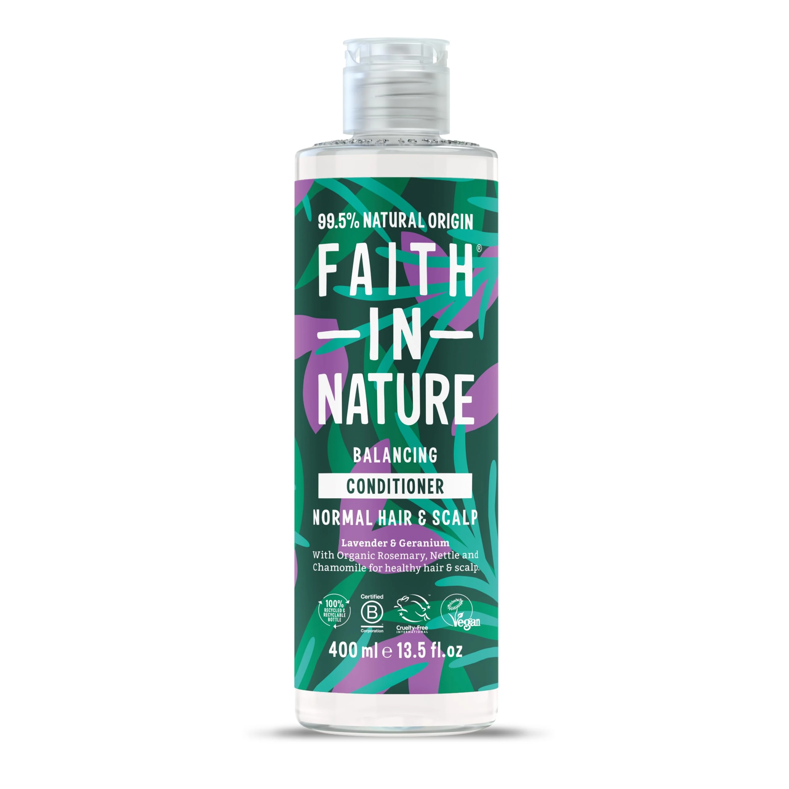Faith In Nature Natural Lavender & Geranium Conditioner, Balancing for Normal Hair & Scalp, Vegan & Cruelty Free, No SLS, Silicones or Parabens, 400ml