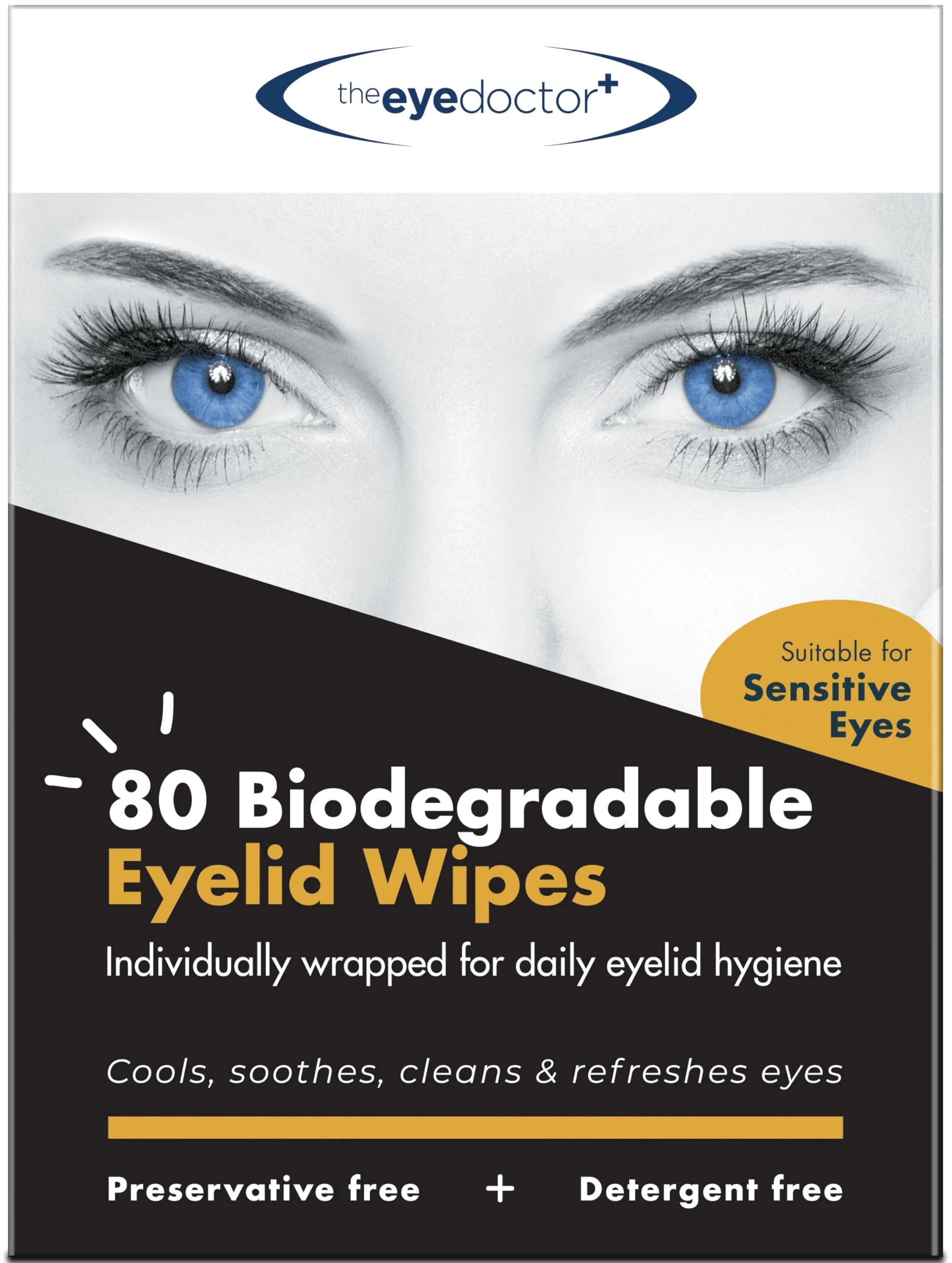 The Eye Doctor Eyelid Wipes x 80 - Blepharitis Eye Wipes for Dry, Sensitive & Itchy Eyes - Biodegradable Eyelid Cleansing Wipes - Preservative & Detergent Free - Sterile Eye Cleaning Wipes