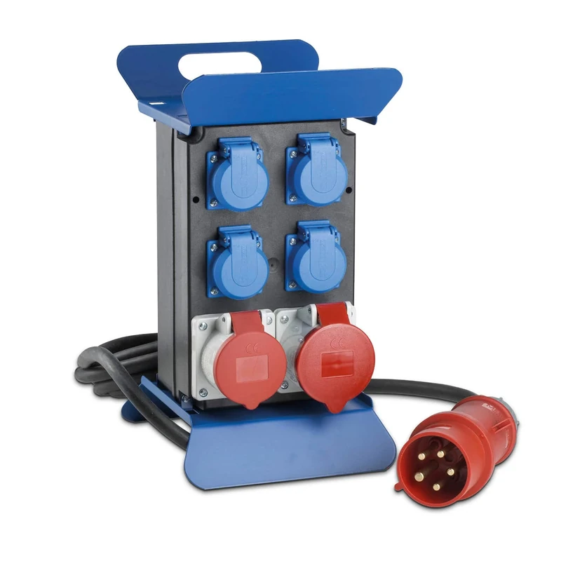 as - Schwabe Tragbarer CEE-Stromverteiler STECKY 2 – CEE-Stecker + 4 Schuko-Dosen + 2 CEE-Buchsen – Mobiler Stromverteilerkasten – Verteilerdose für den Außenbereich – IP44 – Made in Germany I 60506