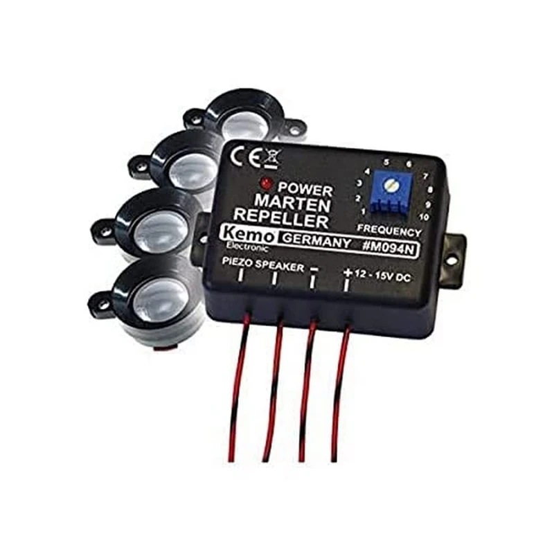 Kemo M094N Marten Stopper Scares with Strong, Pulsating Ultrasonic Sounds Martens and Other Rodents With 4 Speakers For Distribution From Engine Compartment Pantry Room Basement Attic - Image 1