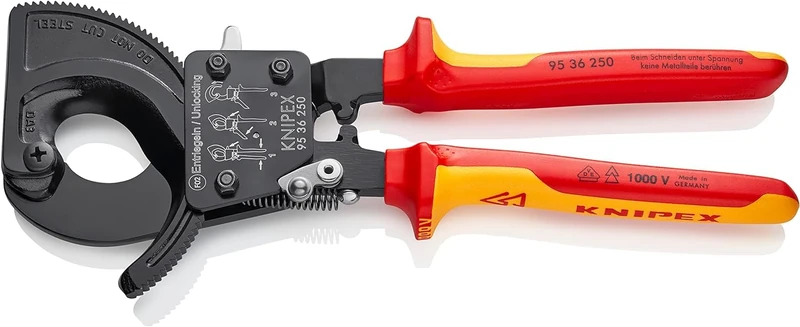 KNIPEX Cable Cutter with Ratchet Action, 250 mm, VDE, 95 36 250