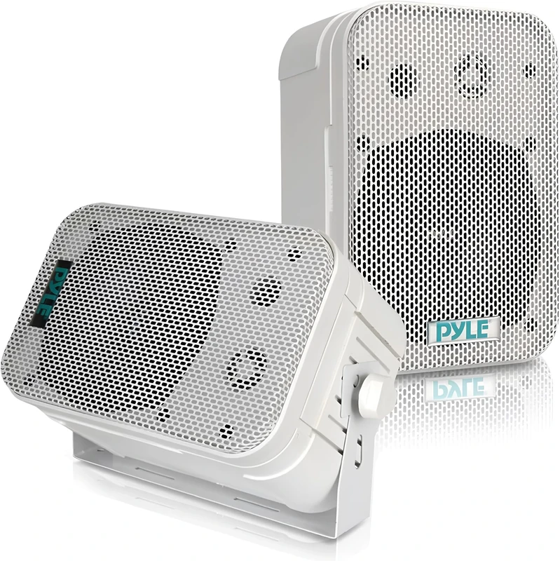 Pyle Dual Waterproof Outdoor Speaker System - 5.25''/13.3cm, Pair of Weatherproof Wall/Spring Loaded Speaker Terminal w/Heavy Duty Grill, Universal Mount, For Pool, Patio, & Indoor Use (White)