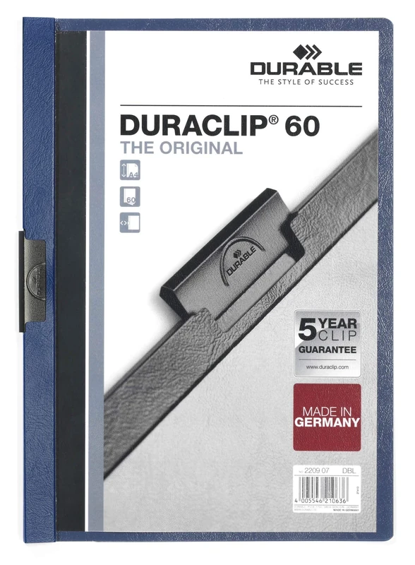Durable DURACLIP 60 A4 Clip Folder - Holds Up to 60 Sheets of A4 Paper - Strong Metal Sprung Clip - Pack of 25 Dark Blue Colour Folders for Organising Documents