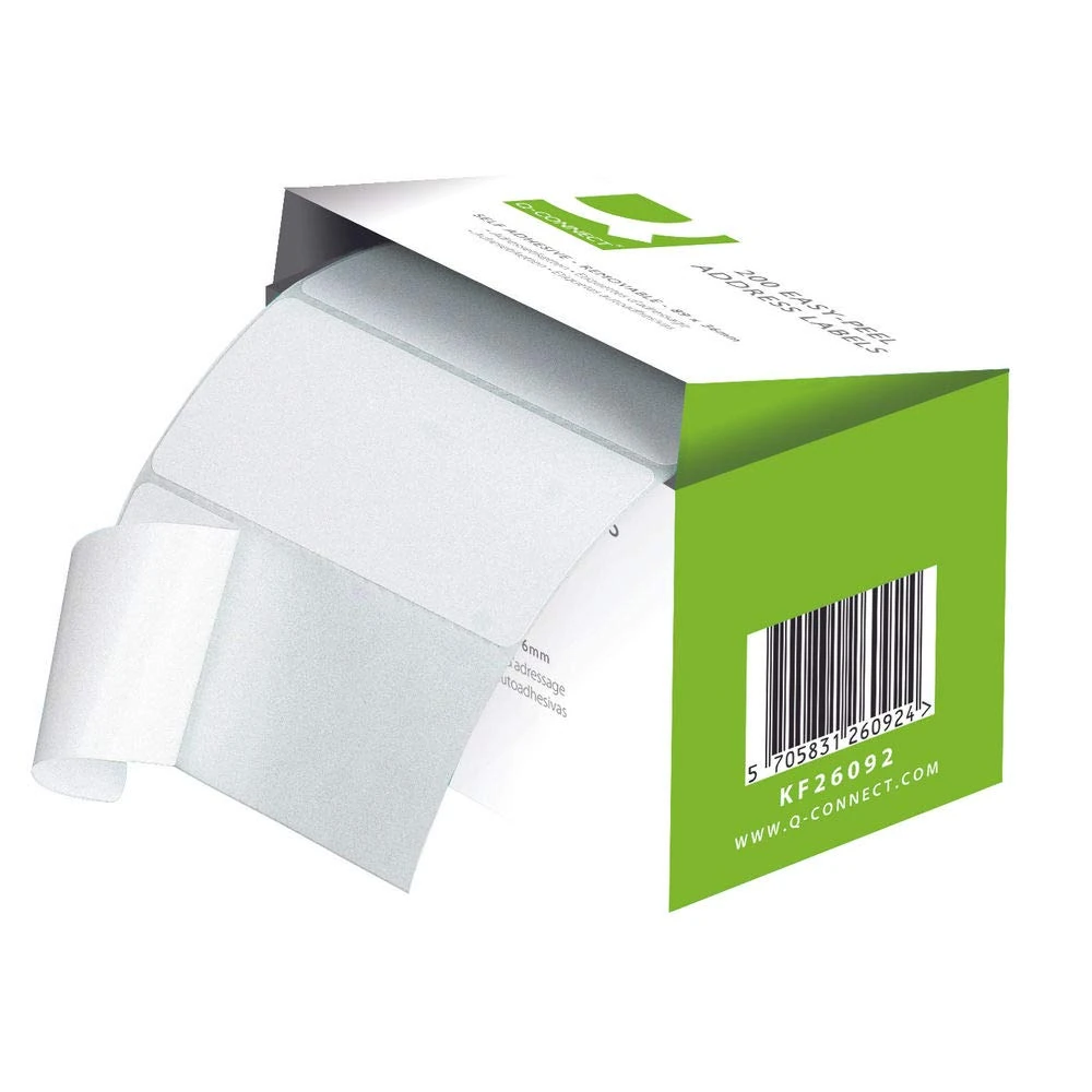 Q-Connect Address Label Roll Repositionable Self Adhesive 89 mm x 36 mm White , KF26092, 200 Count ( Pack of 1)