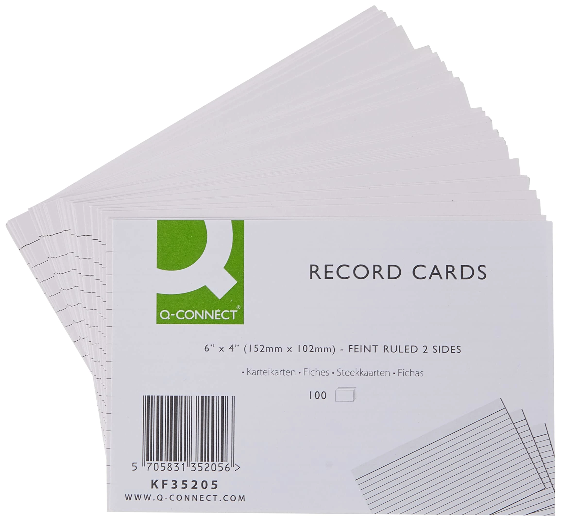 Q-Connect Record Card 152x102mm Ruled Feint White (100 Pack)