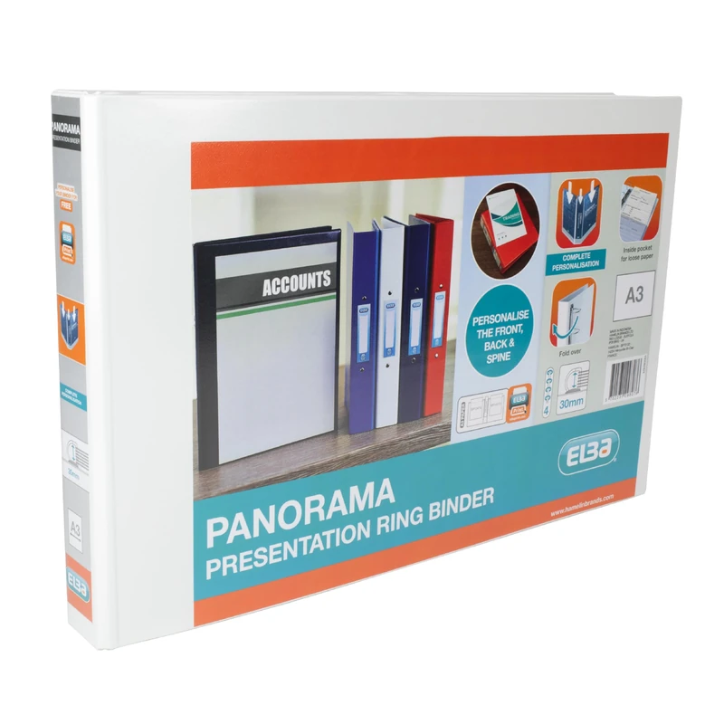 Elba A3 4 D-Ring Binder - 30mm Capacity - White Landscape