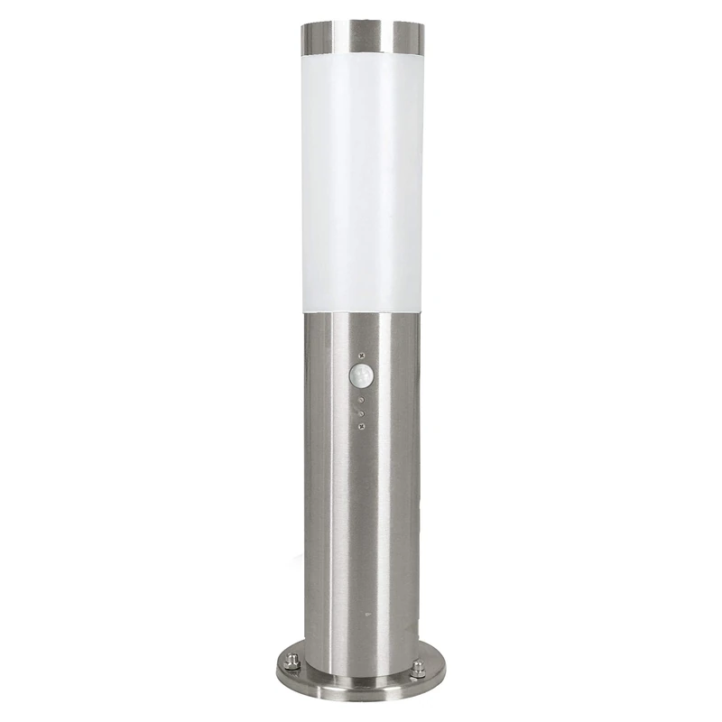 Eglo LED Pathway Light Helsinki, 1 Bulb Outdoor Floor Light, Motion Sensor Light Made of Stainless Steel and Plastic, Colour: Silver, White, Socket: E27, IP44