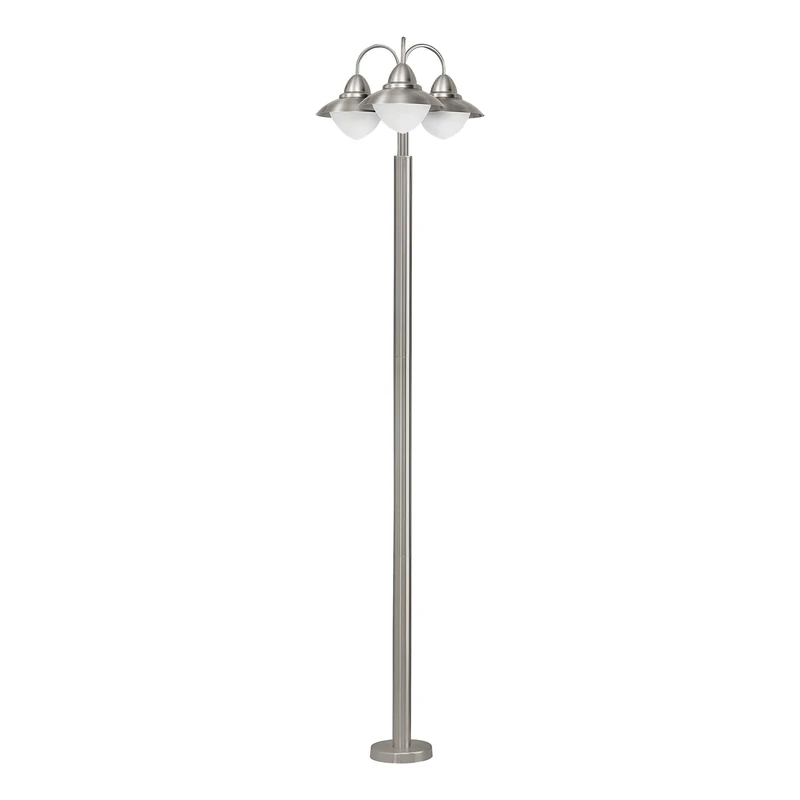 EGLO Pathway Light Sidney, 3 Bulbs Outdoor Floor Light, Stainless Steel Outdoor Light Fixture, Glass: White, Opal Matt, Colour: Silver, Socket: E27, IP44