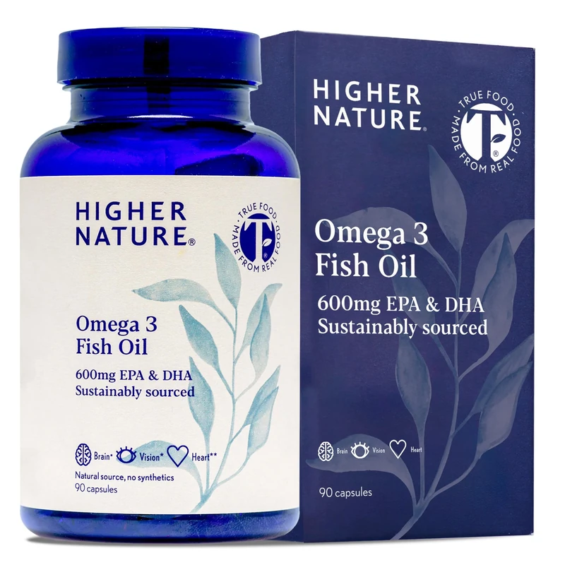 Higher Nature - Omega 3 1000mg Fish Oil Capsules - Eye Health & Brain - 180mg EPA - 120mg DHA - 90 Capsules