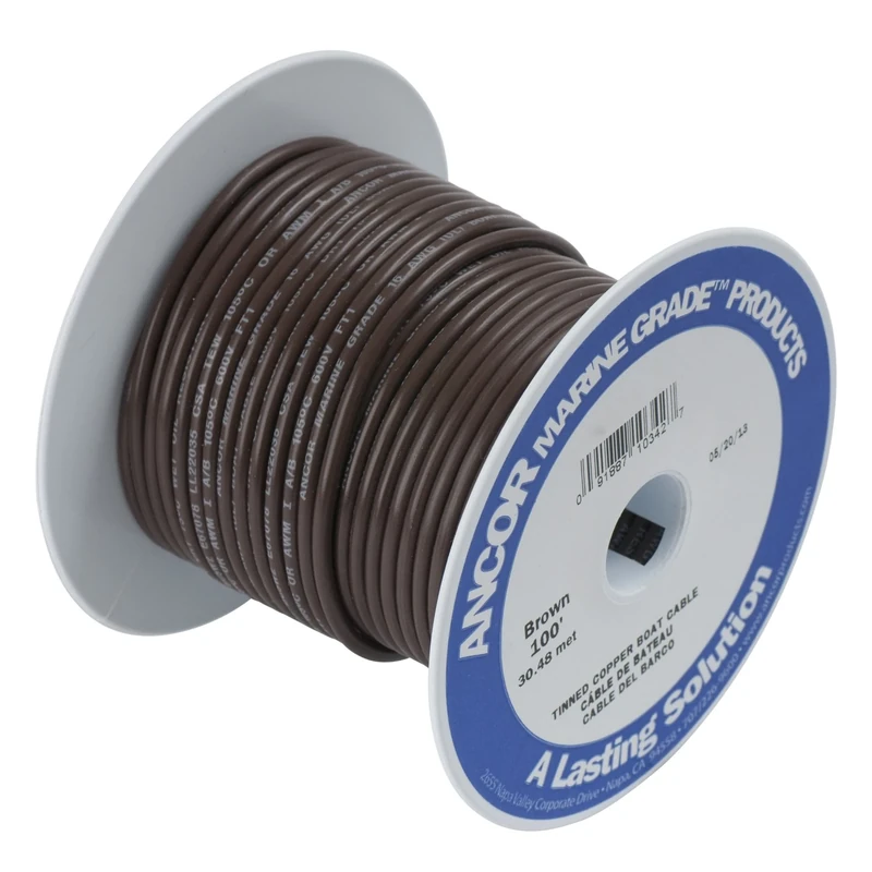 Ancor 106210 Marine Grade Electrical Primary Tinned Copper Boat Wiring (12-Gauge, Brown, 100-Feet)