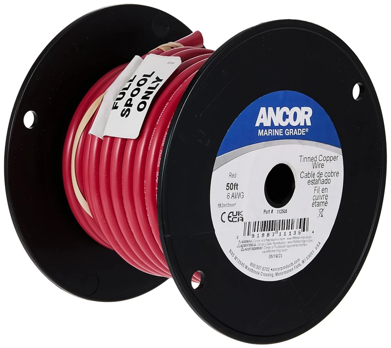 Ancor Marine Grade Primary Wire and Battery Cable (Red, 25 Feet, 6 AWG)