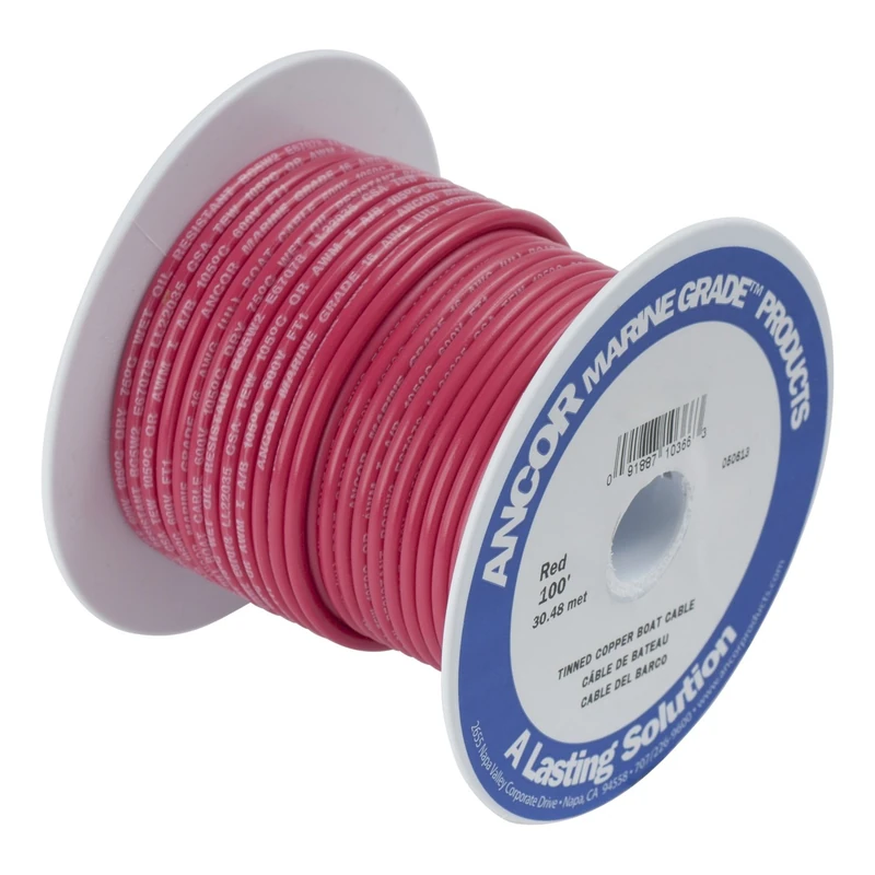 Ancor 113510 Tinned Copper Battery Cable, 4 AWG (19mm2), Red - 100ft