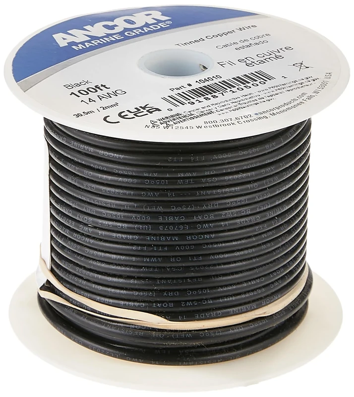 Ancor 104050 Marine Grade Electrical Primary Tinned Copper Boat Wiring (14-Gauge, Black, 500-Feet)