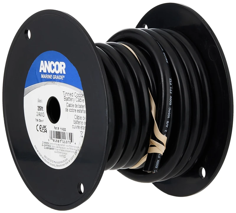 Ancor Marine Grade Primary Wire and Battery Cable (Black, 50 Feet, 2 AWG)