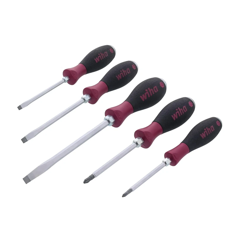 Wiha 53390 Screwdrivers, Slotted and Phillips, Extra Heavy Duty, Non-Slip Grip, 5 Piece