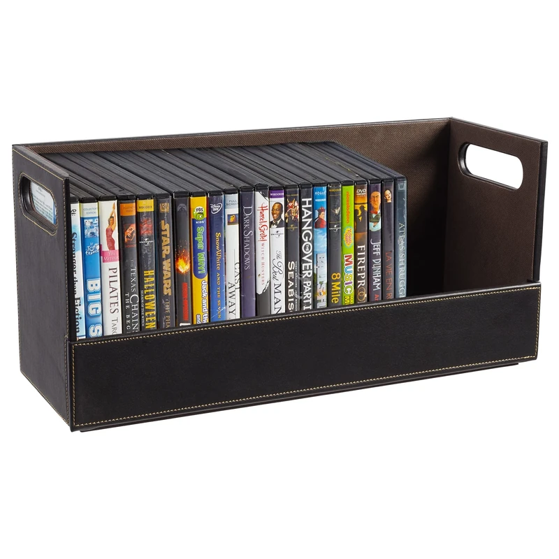 Stock Your Home Stackable DVD Storage Organizer & Movie Media Home Storage Box for DVD/BluRay/Video Game Shelf Storage & Organization - Holds 28 DVDs- Chocolate - Image 1