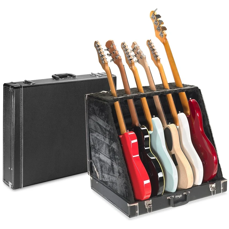 Stagg Universal Multi Guitar Stand, Portable, Transportable Briefcase Style, Suitable for 6 Electric Guitars or 3 Acoustics