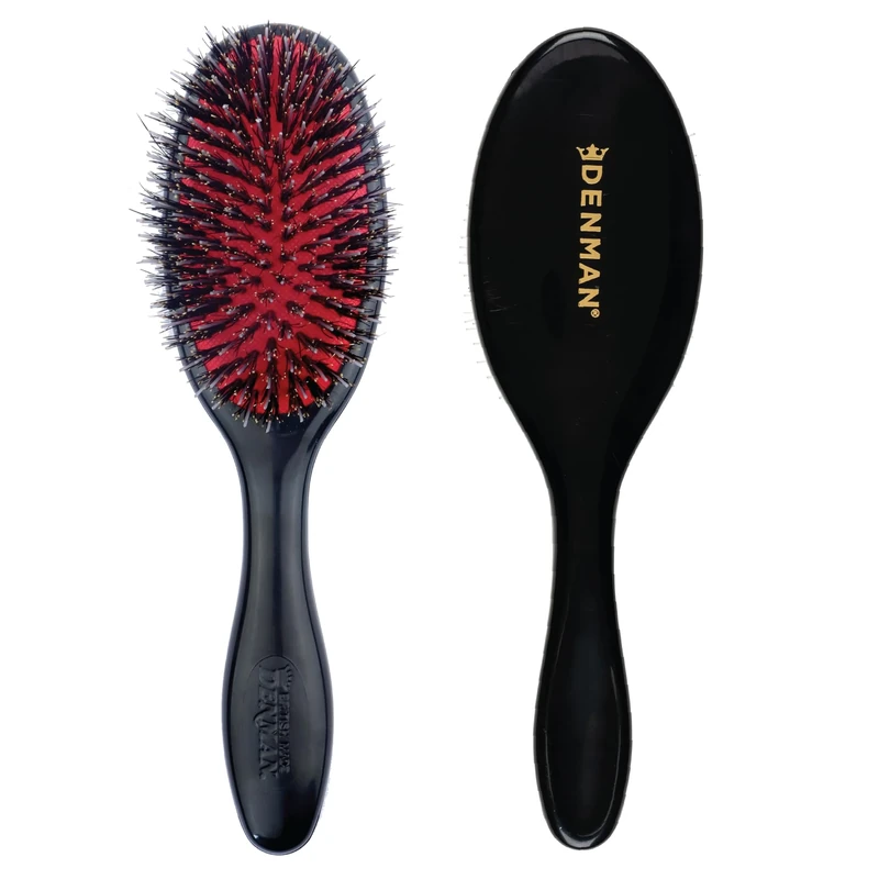 Denman Cushion Hair Brush (Small) with Soft Nylon Quill Boar Bristles - Porcupine Style for Grooming, Detangling, Straightening, Blowdrying and Refreshing Hair – Black, D81S