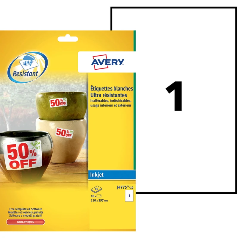Avery J4775-10 Heavy Duty Weatherproof Inkjet Labels - 10 Pack