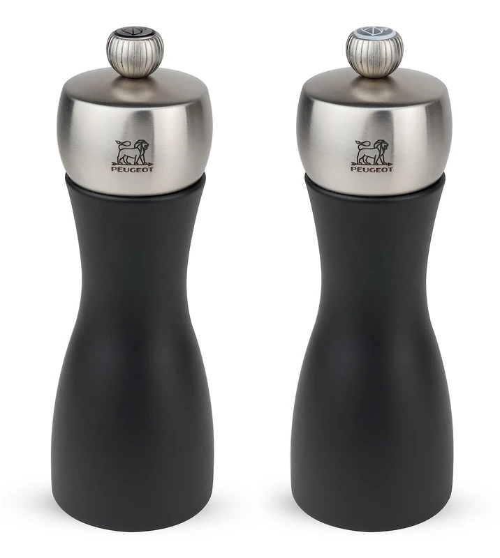 Peugeot - Fidji Salt and Pepper Mill Set - Beechwood and Stainless Steel, Matt Black, 15 cm