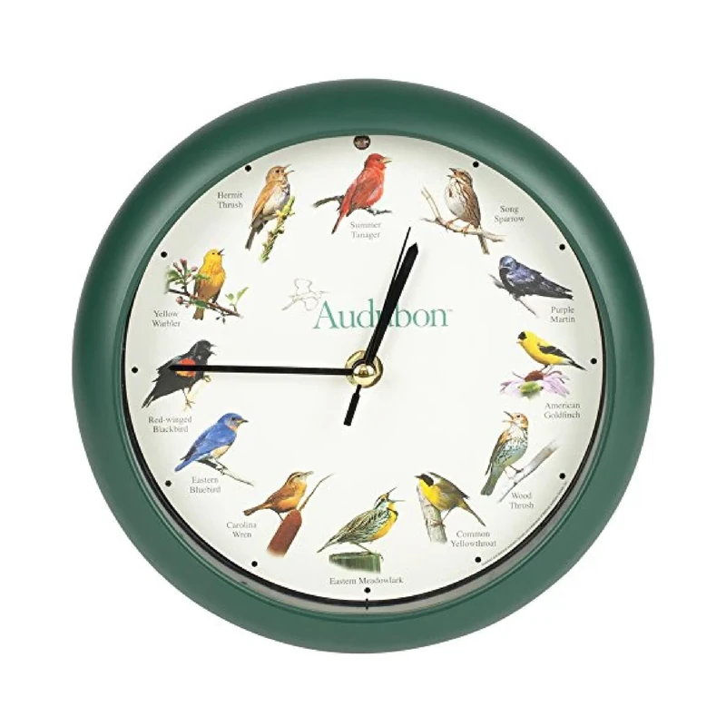 Mark Feldstein & Associates Audubon Singing Bird Wall/Desk Clock, 8 Inch