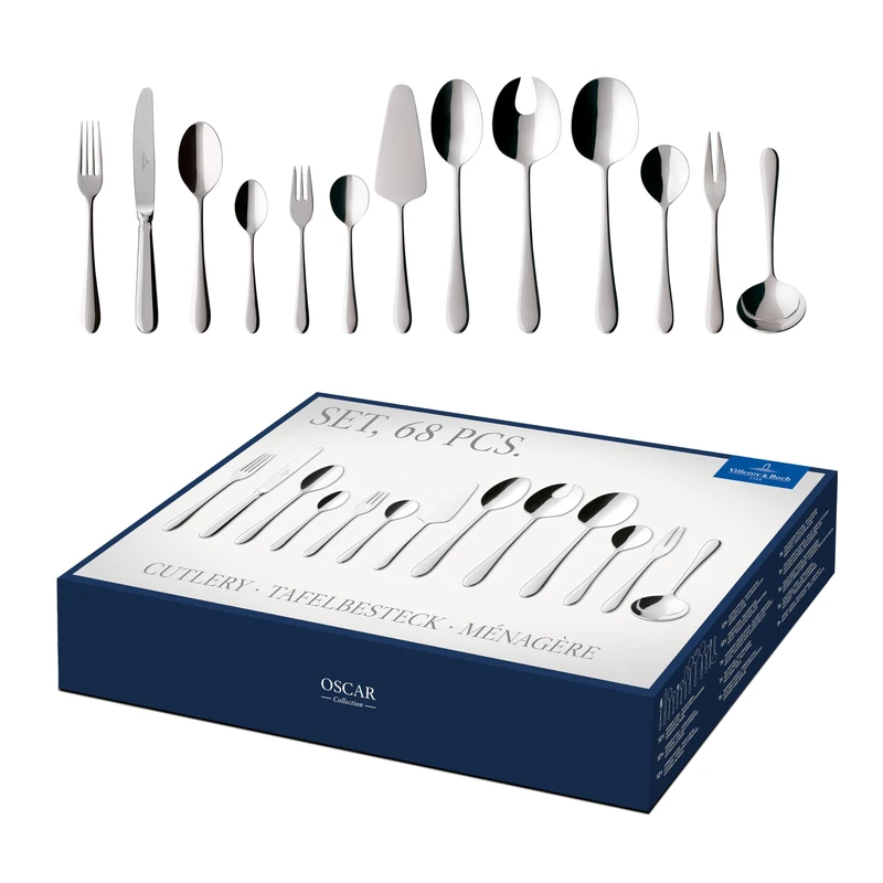 Villeroy & Boch Oscar Cutlery for up to 12 People, 68 Pieces, Stainless Steel, 18/10