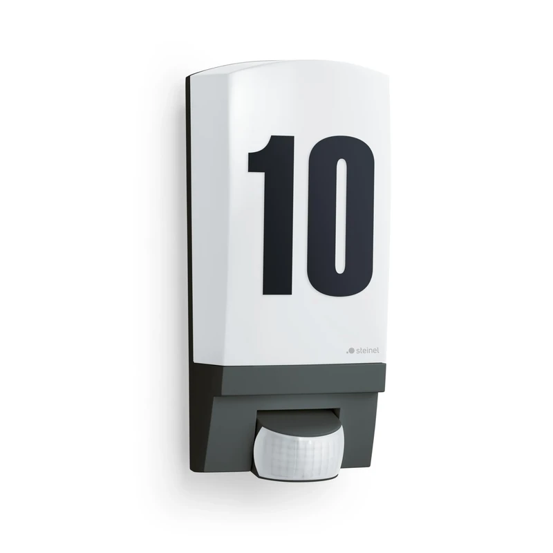 Steinel House Number Light L 1 S Black E27 - max. 60 Watts Outdoor Wall Light with 180° Motion Sensor 10 m Range - Number Plaque Light for Front Door