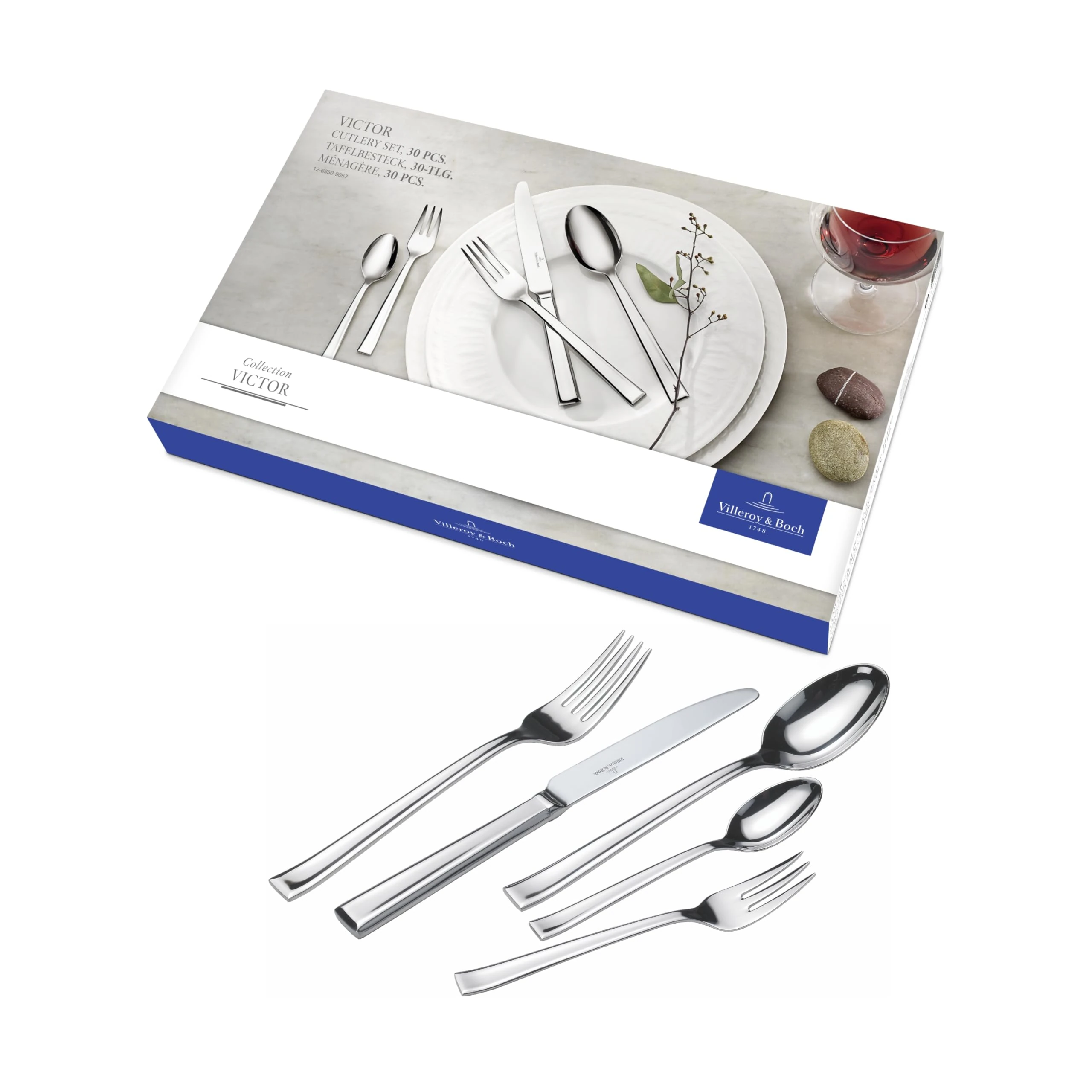 Villeroy & Boch – Victor Cutlery Set 30 Pieces for 6 People, Dishwasher Safe, Rustproof, Knife, Fork, Spoon, Luxury Cutlery Set, Dinner, 18/10 Stainless Steel