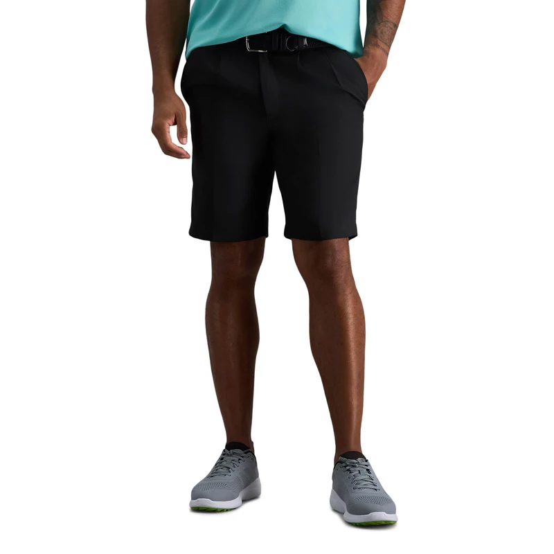 Haggar Men's Cool 18 Pleat Front Expandable Waist Short Casual, Black, 38