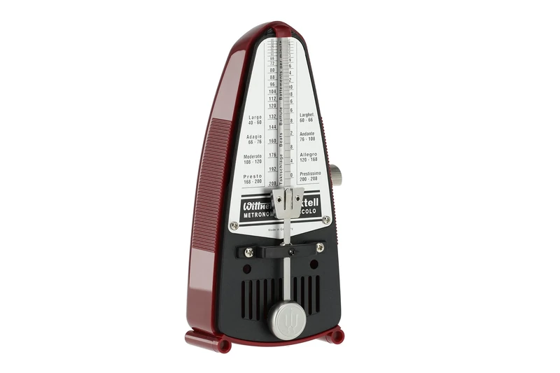 Wittner Metronome Taktell Piccolo Series 830 - Plastic casing - Without bell - Ruby red - Mechanically wound - No batteries required - Made in Germany