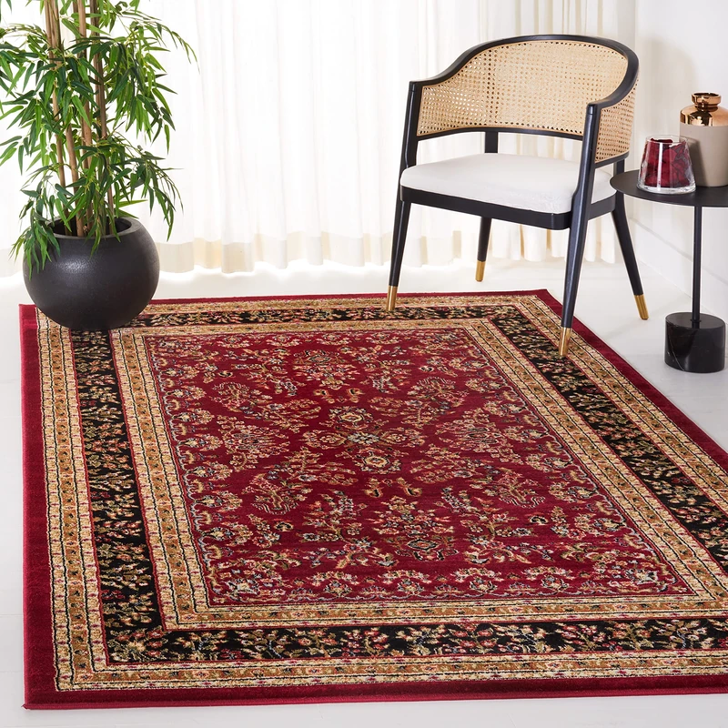 Safavieh Traditional Rug for Living Room, Dining Room, Bedroom - Lyndhurst Collection, Short Pile, in Red and Black, 160 x 230 cm