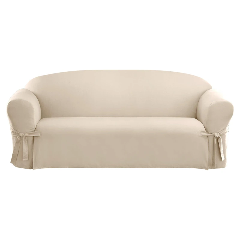 Surefit Duck Sofa One Piece Slipcover, Relaxed Woven Fit, 100% Cotton, Machine Washable, Box Cushion, Natural