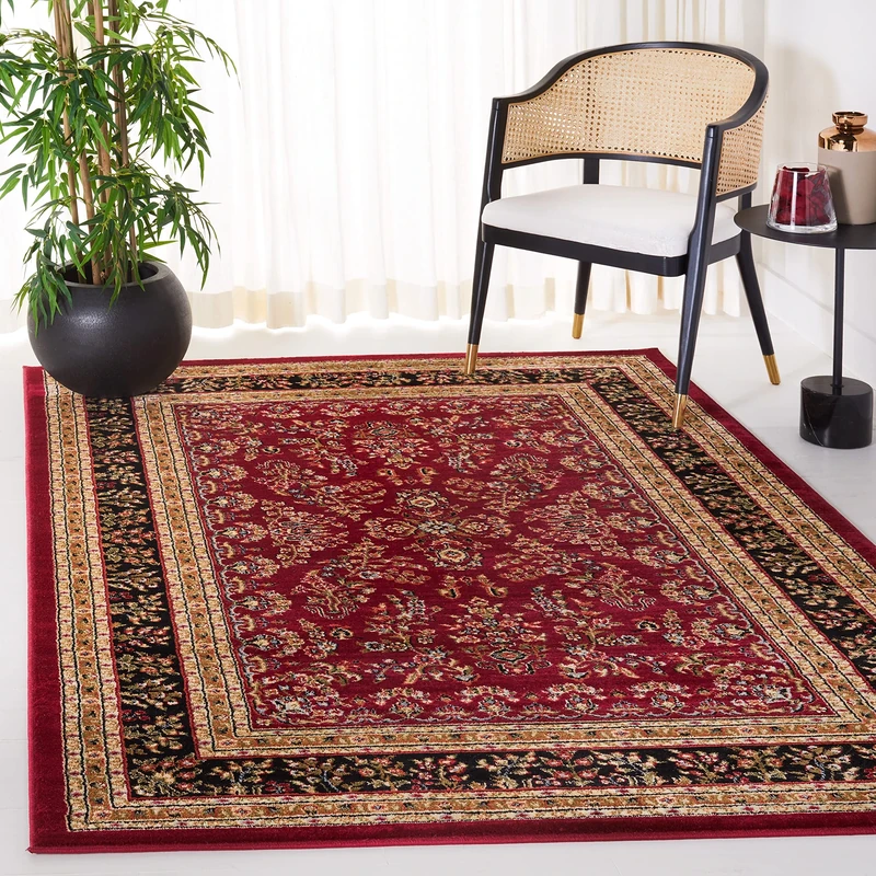 Safavieh Traditional Rug for Living Room, Dining Room, Bedroom - Lyndhurst Collection, Short Pile, in Red and Black, 90 x 150 cm