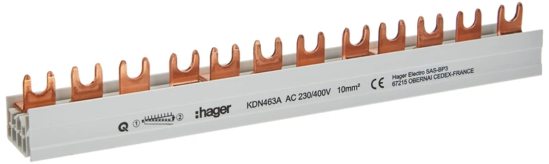 Hager KDN463A Phase Rail 4P 63A 10qmm 12 Single Fork Connection Insulated Grey